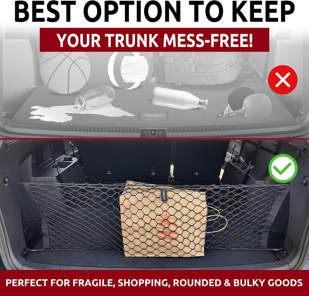 Envelope Style Automotive Elastic Trunk Mesh Cargo Net for Volkswagen Atlas 2017-2024 - Premium Trunk Organizers and Storage - Luggage Net for Crossover - Best Car Organizer for Volkswagen Atlas