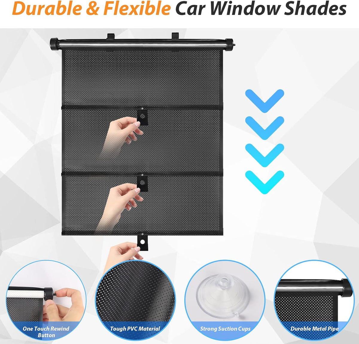 BOGI Car Window Shades for Side Windows, 2 Pack Retractable Sun Shades for Blocks Heat and UV Rays Glare Protection Breathable Roller Car Window Shade for Baby, Kids, Pets, Passengers