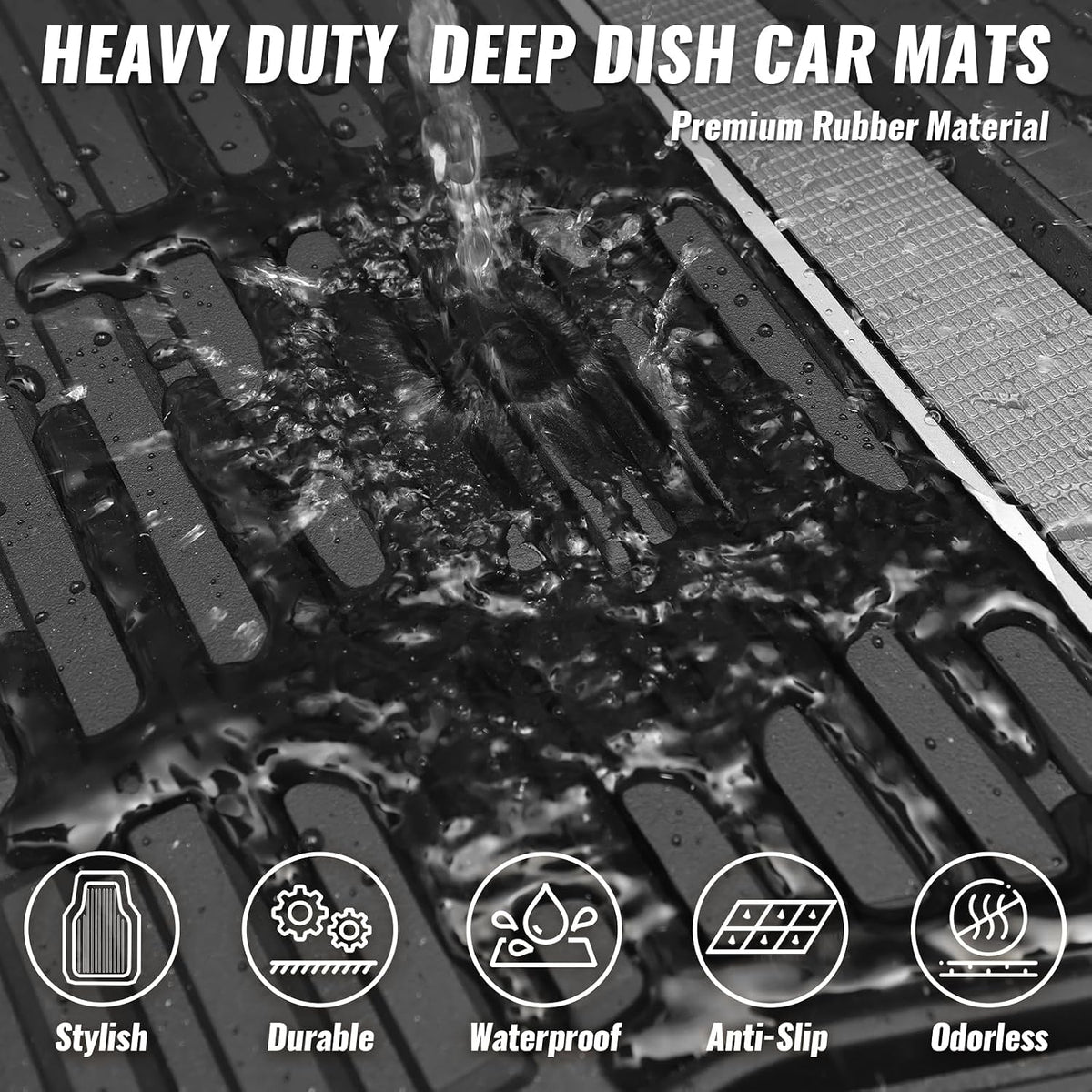 CAR PASS Heavy Duty Rubber Car Floor Mats, Deep Waterproof Car Floor Mats All Weather, Aluminum Film Floor Mats for Cars Non-Slip Universal Trim to Fit for SUVs Trucks Sedans Vans, Black Grey Metallic