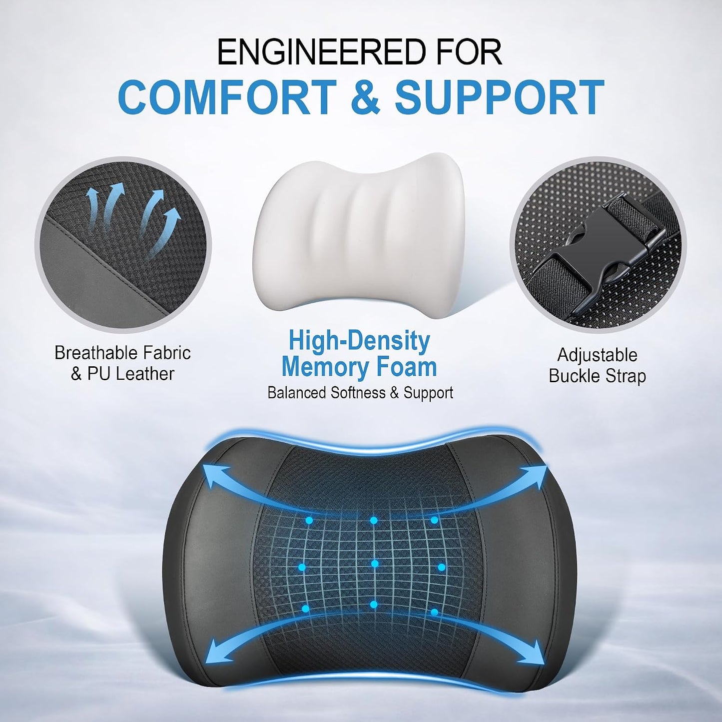 Lofty Aim Lumbar Support Pillow for Car, Car Seat Back Support for Driving | Memory Foam Car Lumbar Support for Driving Seat, Car Back Cushion, Adjustable Straps, Lower Back Pillow, Office Chairs, Black