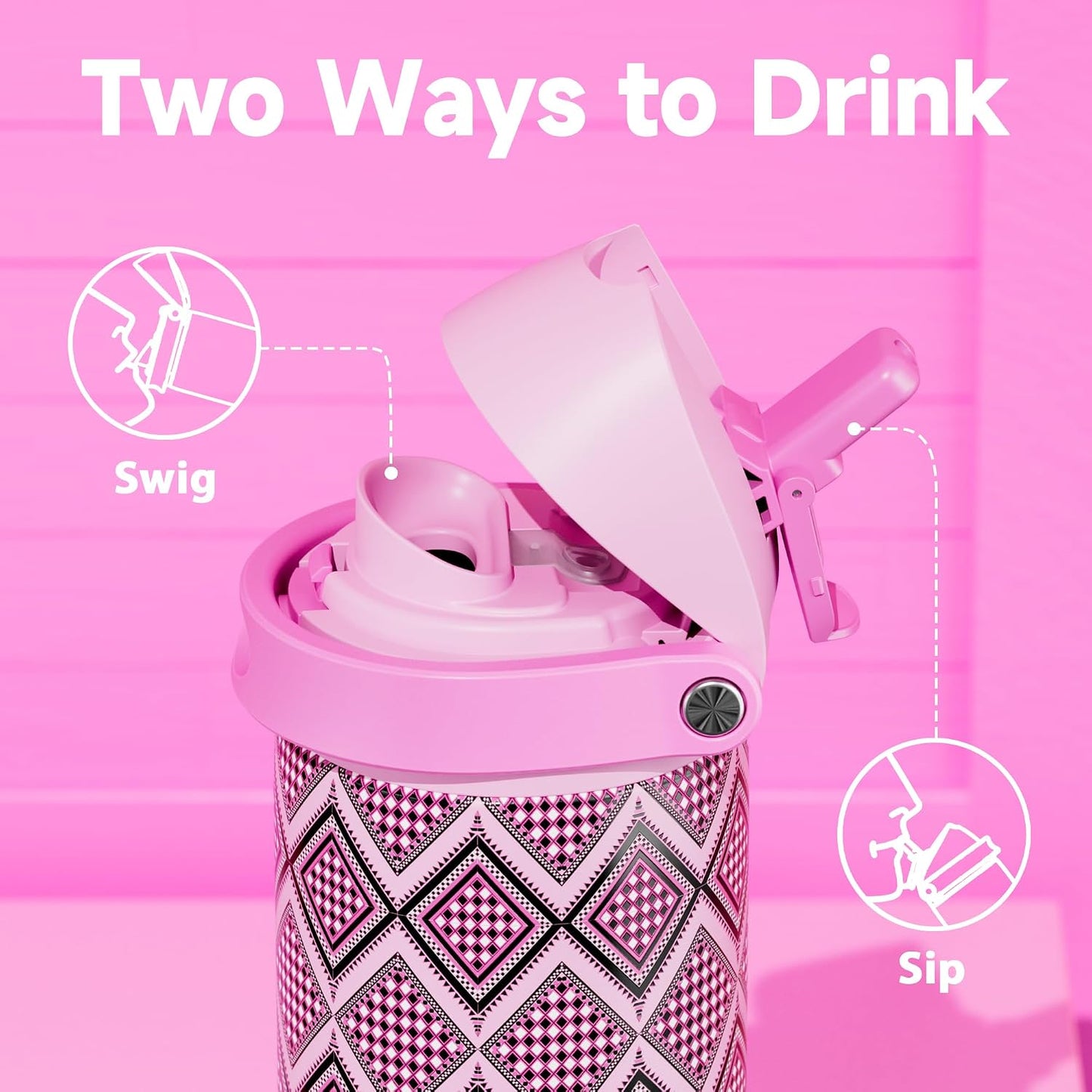 24 oz Insulated Water Bottle with Straw: Meoky Stainless Steel Metal Water Bottle with 2-in-1 Lid - Leak Proof, Cold for 24 Hours, Fits in Car Cup Holder, BPA-Free for Gym Travel Sports, Candy Knit