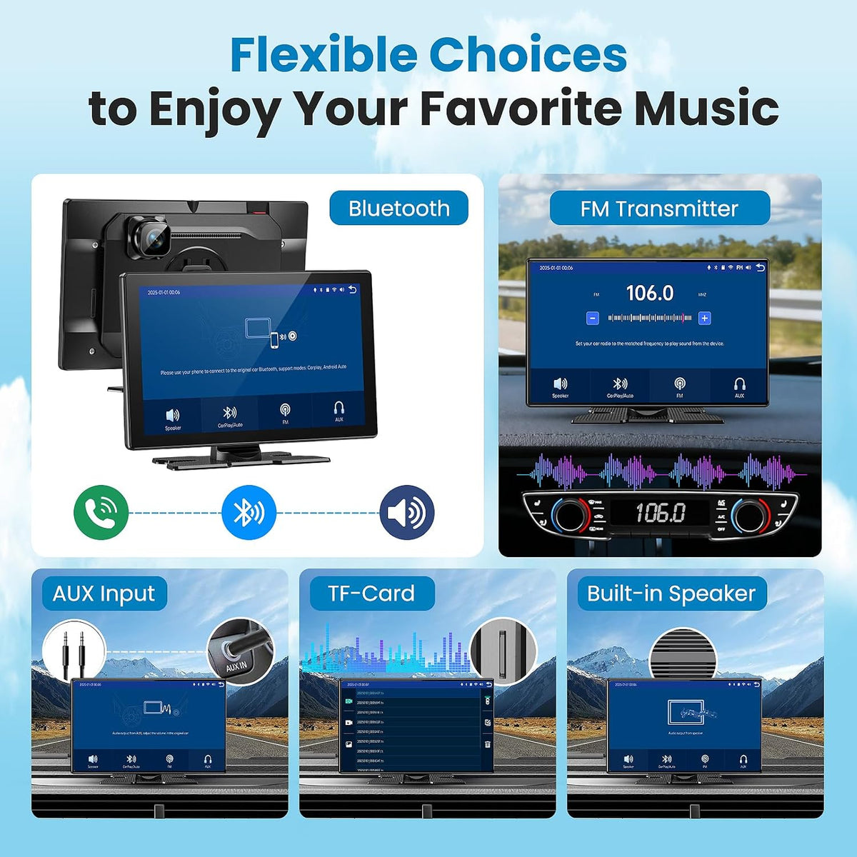 Portable Apple Carplay Screen for Car, 11.3" Extra Large Wireless Car Play & Android Auto Screen for Car, Car Stereo with 4K Dash Cam, App View, Backup Camera,GPS,Mirror Link,FM, Voice Control