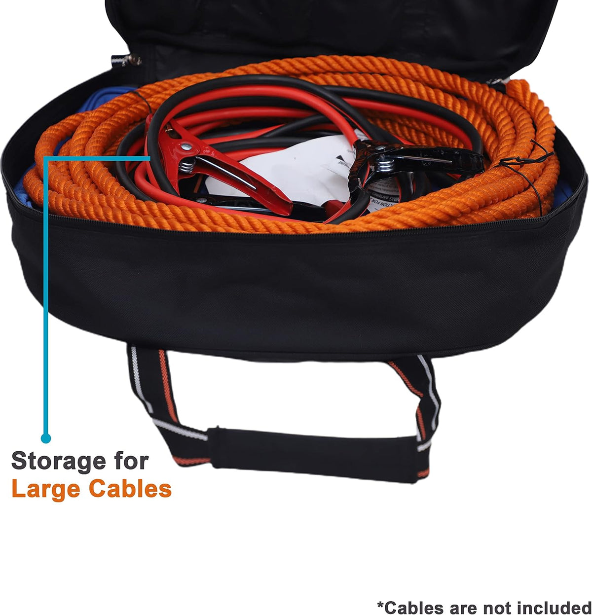 Jumper Cable Bag, 6 Pocket Organizer 15x15x4 In, EV Charging Cords