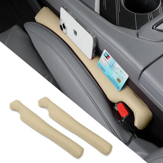 2PCS Leather Car Seat Gap Filler organizer,Gap plug box for car seat space,fill between gap strip,Fits gaps 3.5-6cm(1.4-2.4 in) wide(Beige)