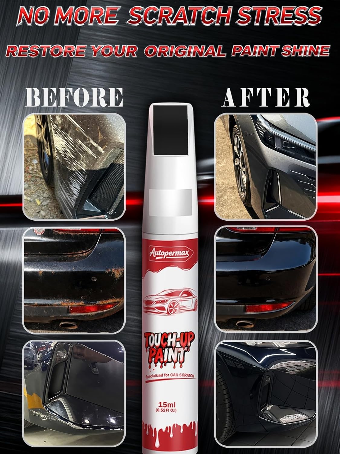 Black Car Touch Up Paint for Volkswagen, Exact Match Car Paint Scratch Repair Kit, Quick and Easy Fix Chips and Nicks Scuff(Gloss Black)