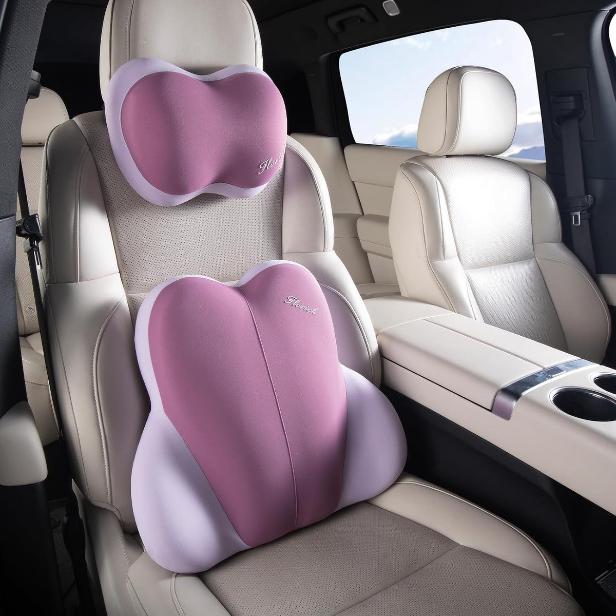 FLORICH Lumbar Support with Car headrest Back Pillow for Chairs Headrest Pillow for Car Ergonomic Ultrathick Memory Foam Back Pillow for Office Chair (Dark Purple)