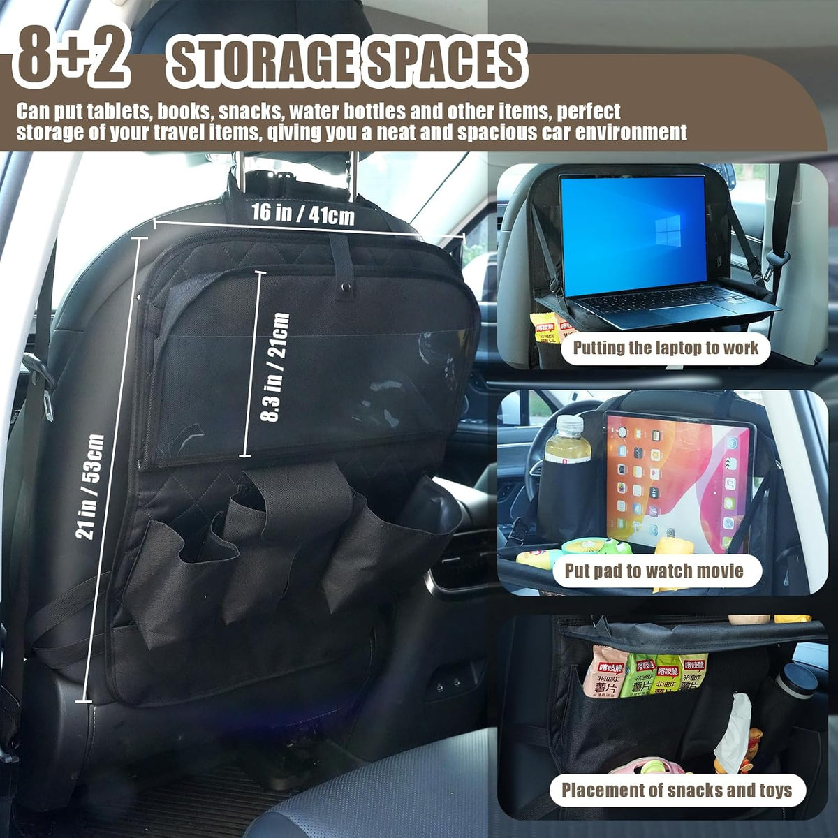 XDV Car Seat Organizers,Multi-functional Back Seat Protectors, Storage Pouches, Child kicking prevention and Tray Holders Kick Mats Back (for Cars, Kids,and Rear Seats) (Black, 1 Pack with Food Tray)
