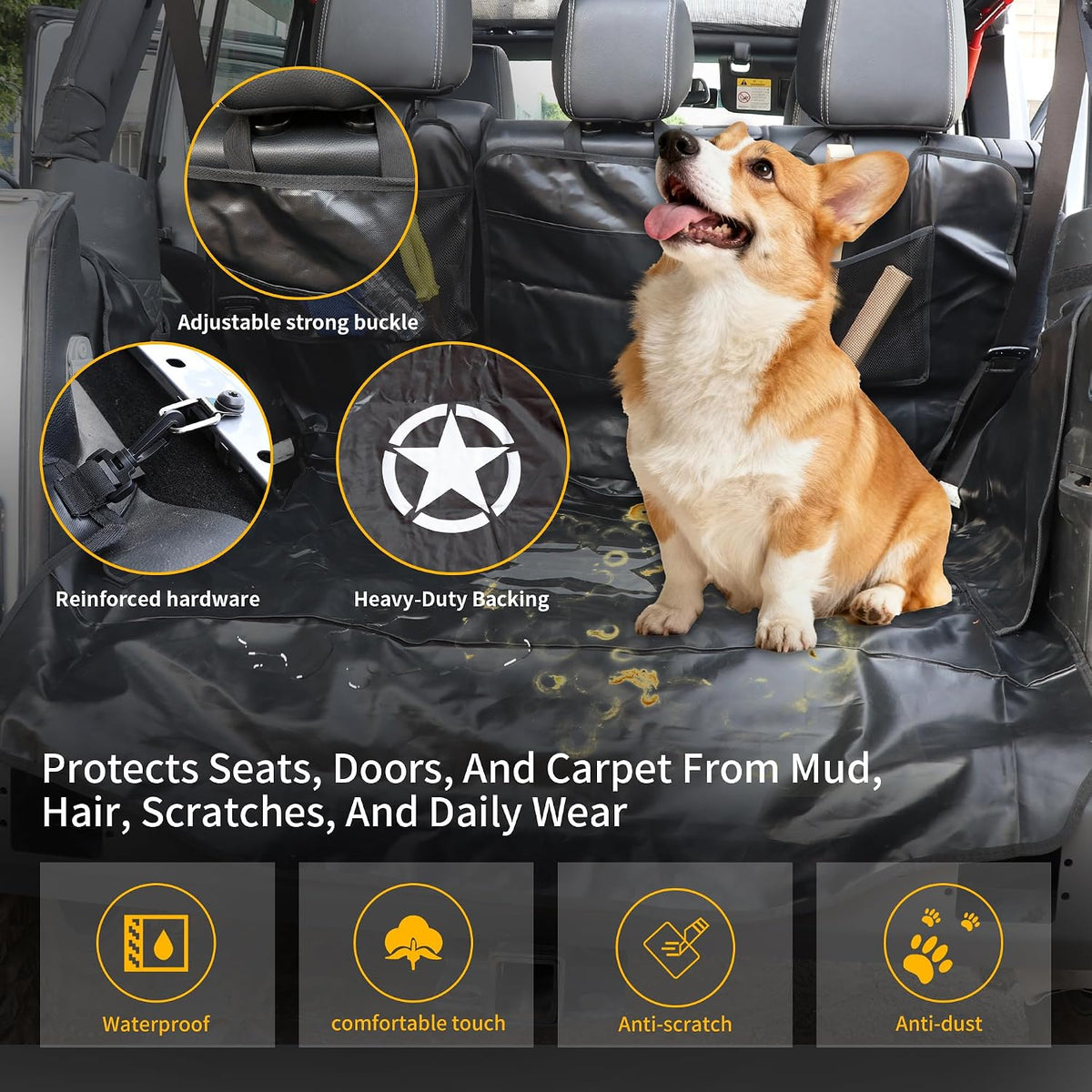 Dog Cargo Liner Pet Seat Covers for 2007-2026 Jeep Wrangler JK JL 4 Door