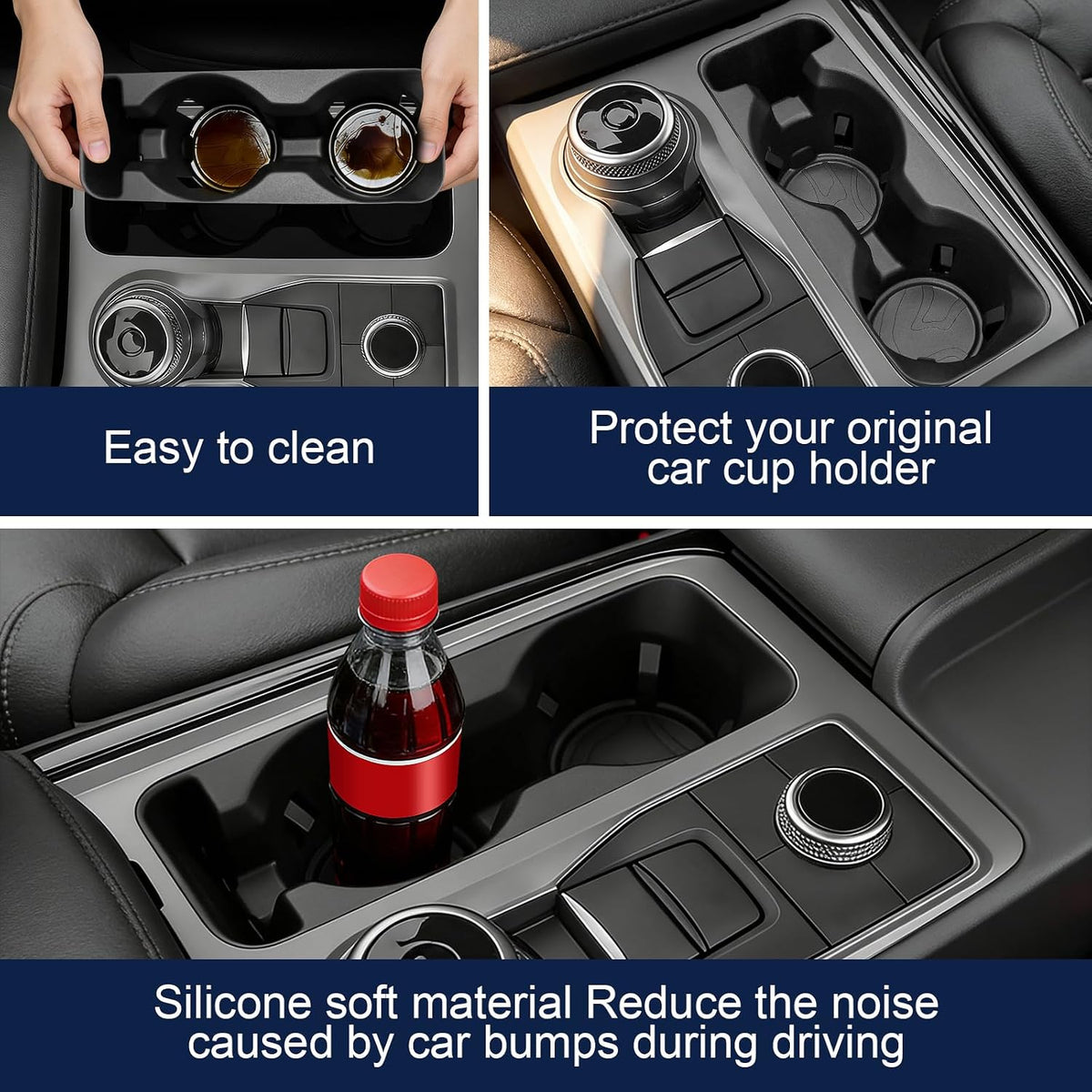 Upgrade Cup Holder Inserts for Ford Explorer 2020-2024 Accessories, Non-Slip Soft Silicone Center Console Cup Holder Protector Organizer for Ford Explorer Accessories