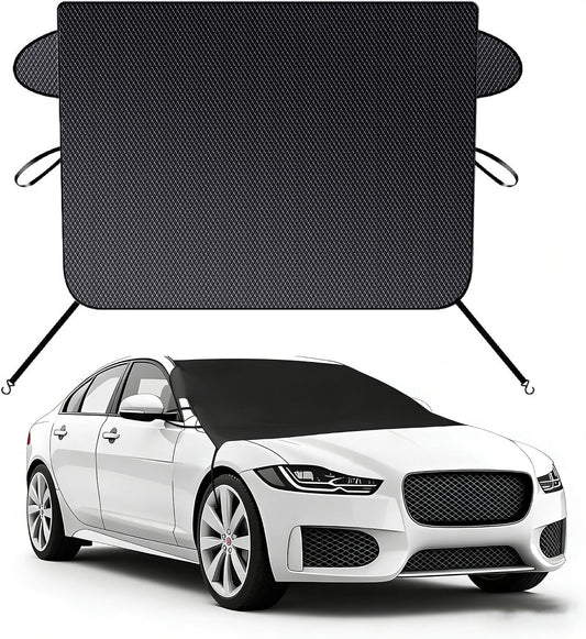 Car Windshield Cover for Ice and Snow - Universal Fit for Cars, SUVs, Trucks, Heavy Duty Oxford Fabric Frost Protector for Ice and Snow,Triple-Window Cover (Oxford Cloth - Black)