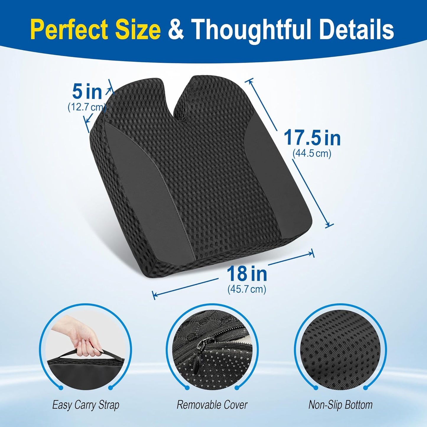 Lofty Aim Car Seat Cushion for Driving, Memory Foam Driver Seat Cushion | Car Seat Cushion for Long Driving Comfort, Driver Seat Pillow Adds Height and Support for Cars, Trucks, Office Chairs, Black