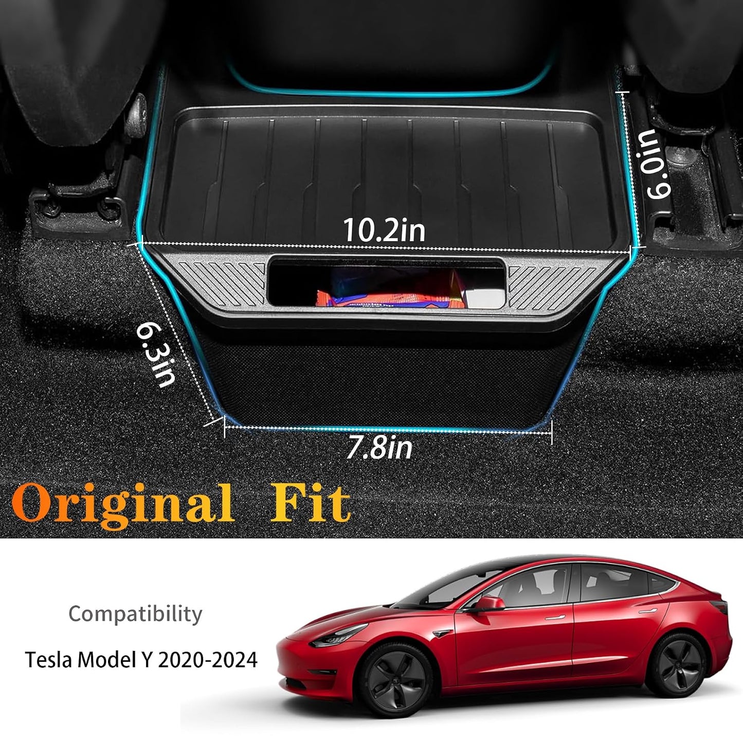 Model Y Trash Can Rear Center Console Organizer Compatible for Tesla Model Y 2020-2025, 2nd Row Seat Rear Bin TPE Backseat Storage Box Middle Air Outlet Garbage Can with Anti-Slip Lid Cover