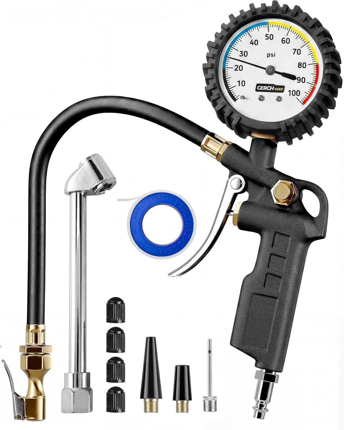 GERCHWAY Tire Pressure Gauge with Inflator for Air Compressor, 100 PSI