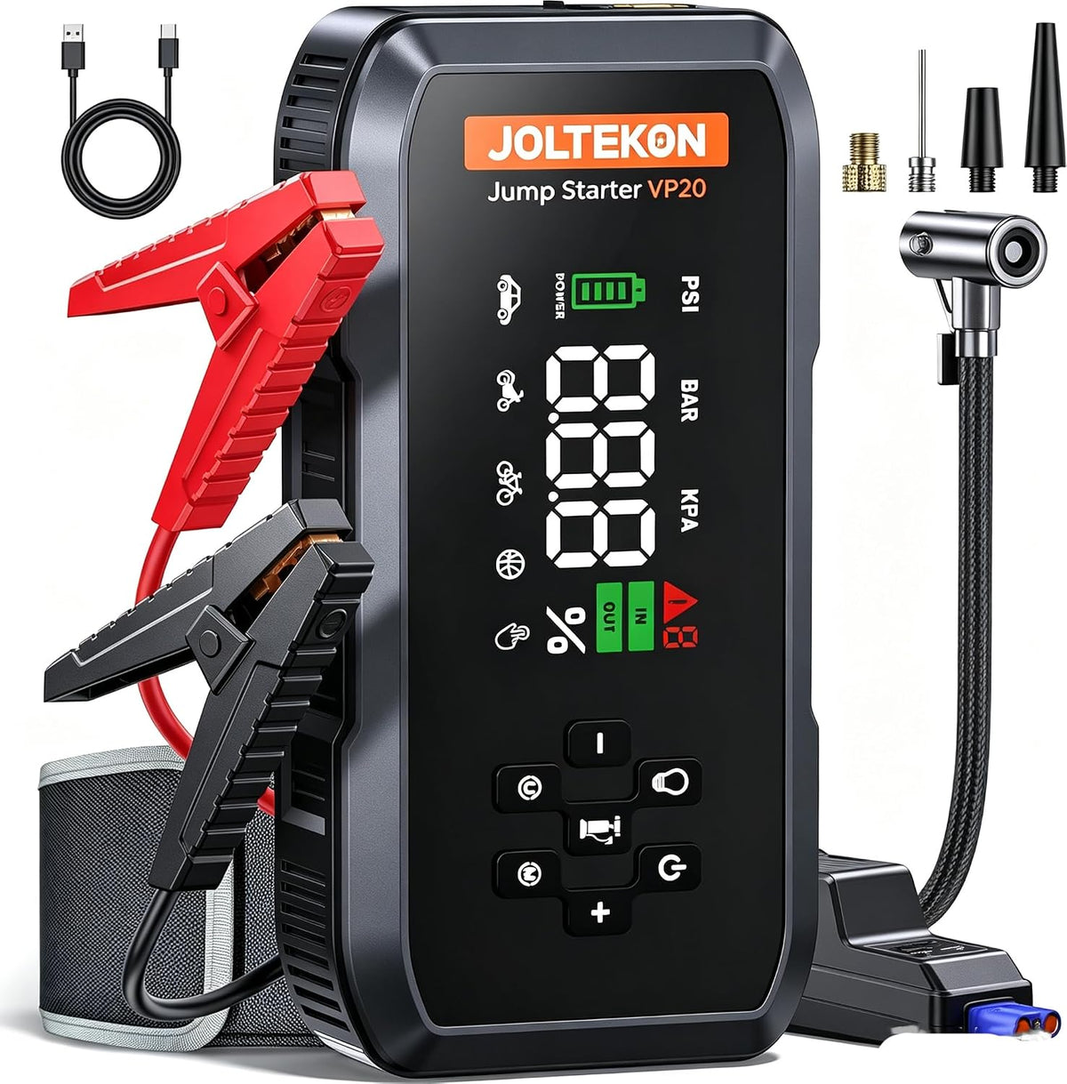 Car Battery Jump Starter with Air Compressor, 5000A Powerful Battery Jumper Starter Portable with 150PSI Auto-Pause Pump, 12V Jump Box for Car Battery with 10-Safety Protection(9L Gas/8L Diesel)