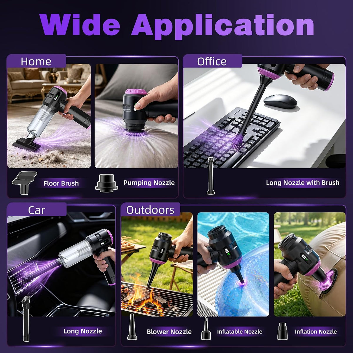 Wansimoo Handheld Car Vacuum Cleaner,25000PA Strong Cyclonic Suction Car Vacuum Portable Cordless with Digital Display Mini Vacuum for Car, Home, Office, Kitchen (Purple)