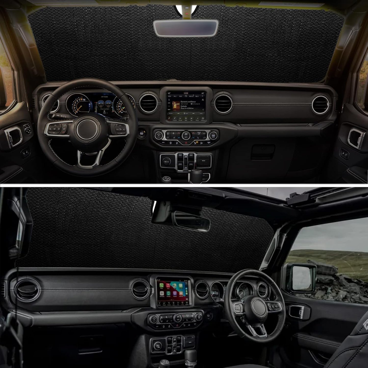 Litivy Windshield Sun Shade Compatible with Jeep Wrangler JK JKU JL JLU 1997-2023 & Jeep Gladiator JT 2020-2023 16.5"x52.5" Folding Front Window Sun Shade for Car Accessories (American Flag)