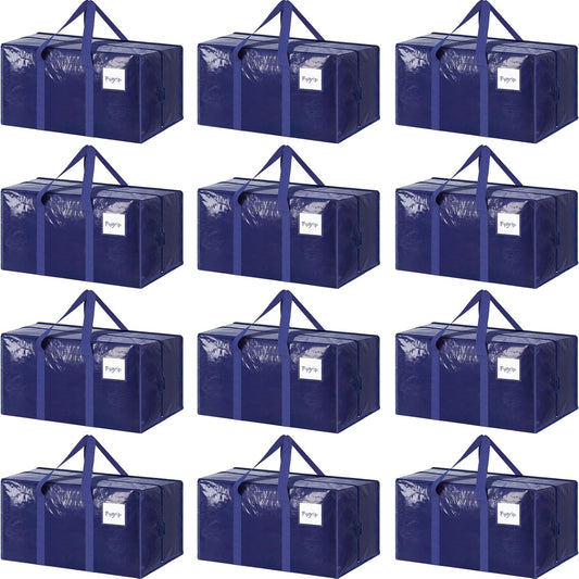 12 Pack Extra Heavy Duty Large Moving Bags with Strong Zipper, Dark Blue