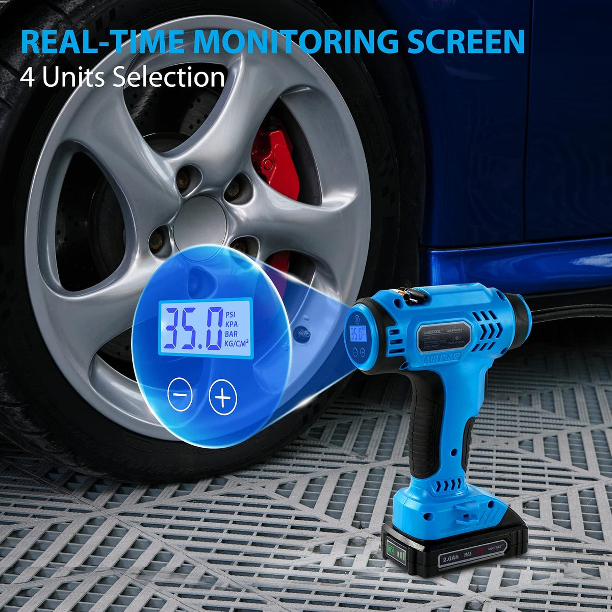 WISETOOL Cordless Tire Inflator Air Compressor,20V Battery Powered Car Tire Pump with Digital Pressure Gauge,150PSI Portable Handheld Air Pump for Car Tires,Bikes,Motorcycles,Ball