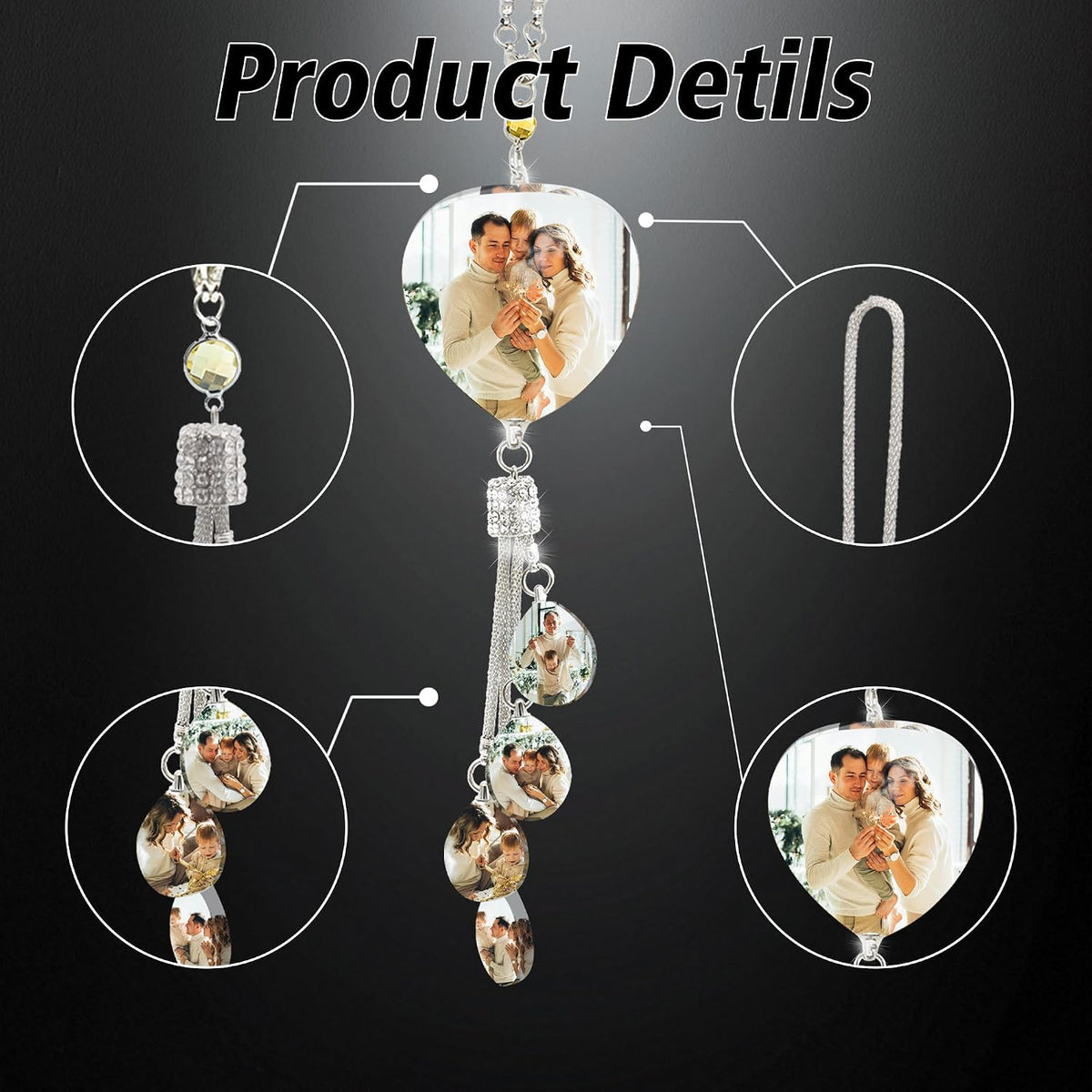 Personalized Photo Car Hanging Accessories, Custom Car Rearview Mirror Hanging Accessories Crystal, Photo Gifts Decor Accessories