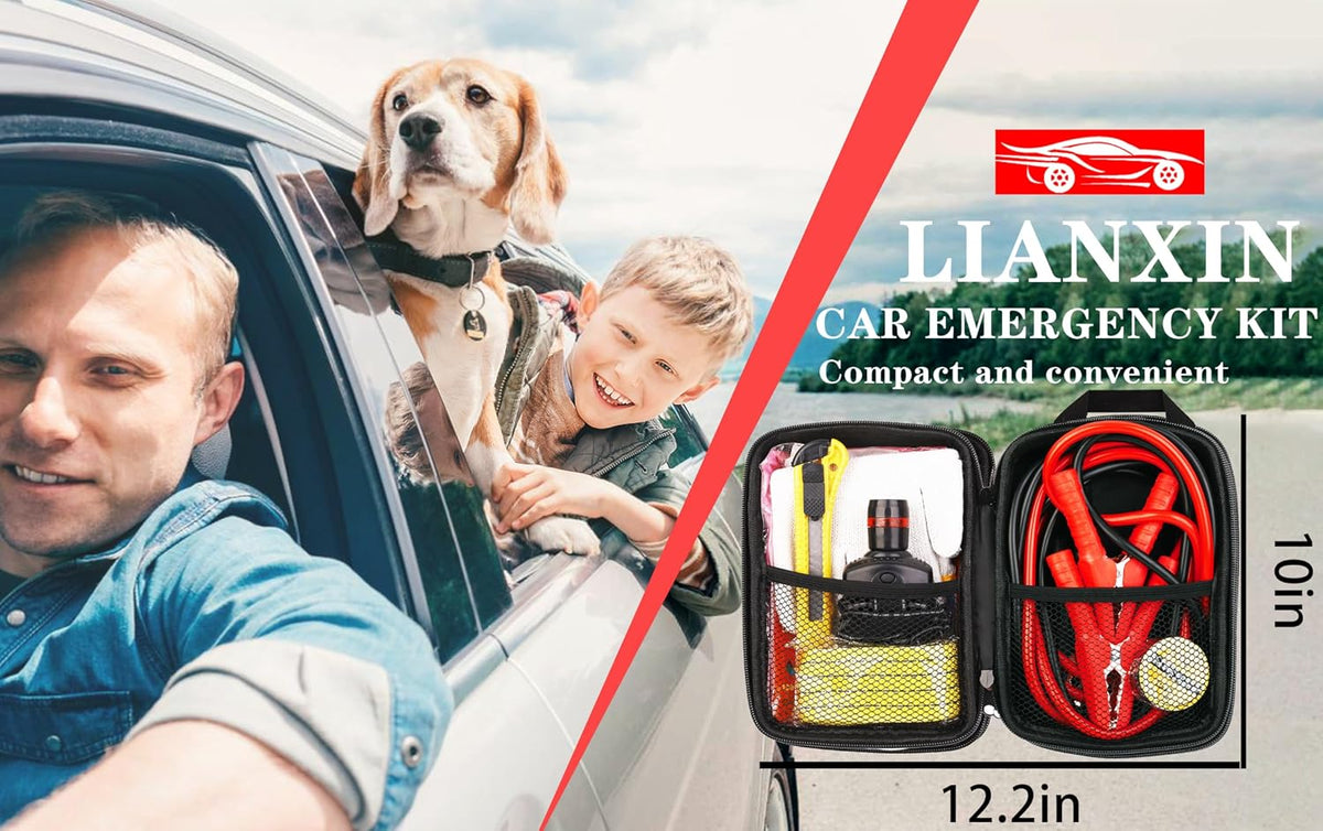 Car Emergency Kit with Battery Jumper Cables Headlamp Car Safety Kits