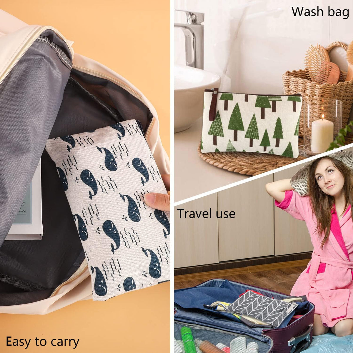 8 Pcs Canvas Cosmetic Bag, Multi-function Travel Makeup Bag Cosmetic Pouch with Zipper Travel Toiletry Bag Small Makeup Pouch Christmas Gifts Stocking Stuffers for Women