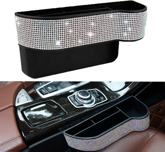 Car Seat Side Drop Organizer, Sparkle Car Seat Gap Filler, Car Seat Console Storage Organizer, Crystal Car Seat Pockets with Cup Holder and Two Charging Ports for Co-Driver.