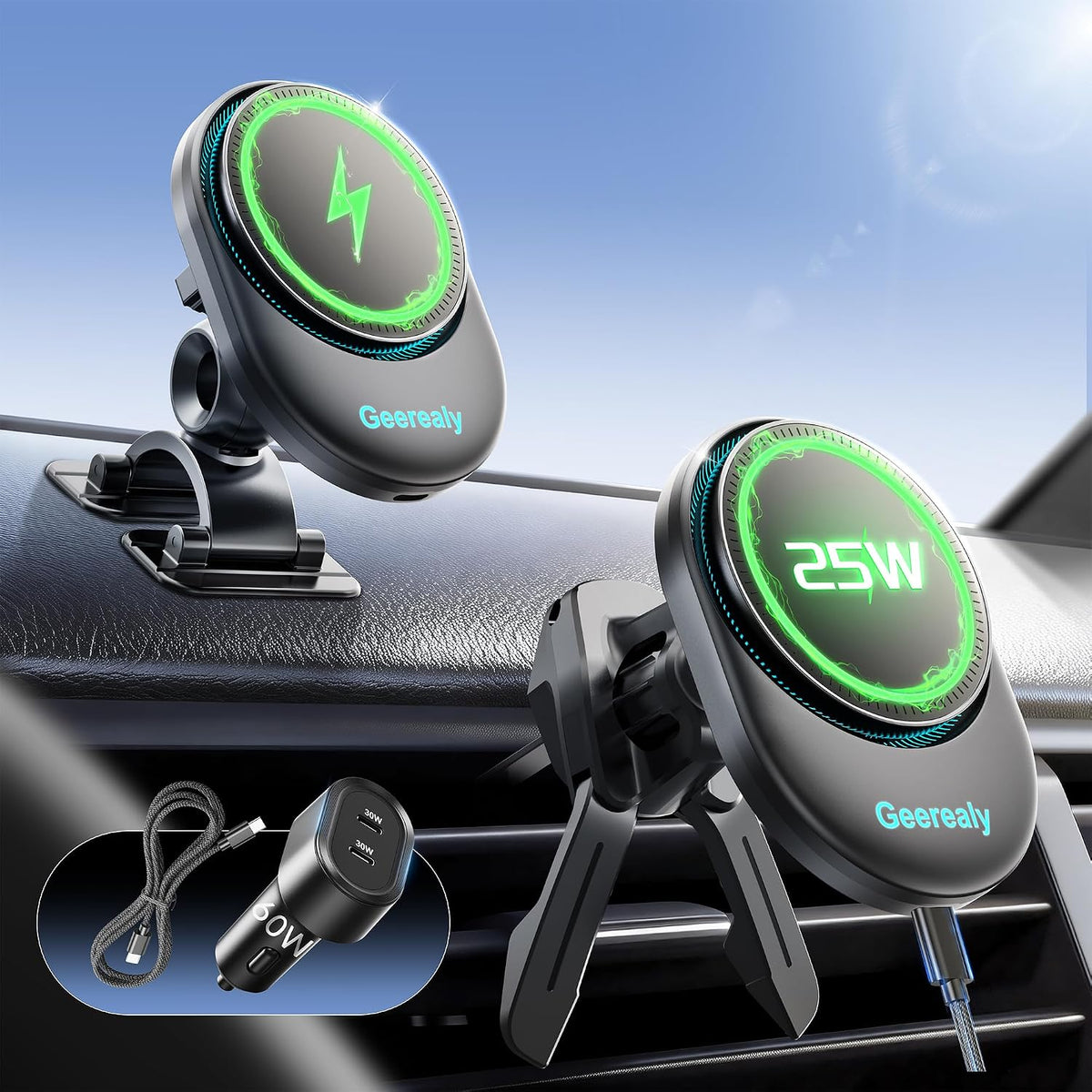 for 25W MagSafe Car Mount Charger Built-in Cooling Fan, Dashboard & Vent, Fast Charging Car Phone Holder 25W Magnetic Wireless Car Charger for iPhone 18/17/16 Series/Samsung Series