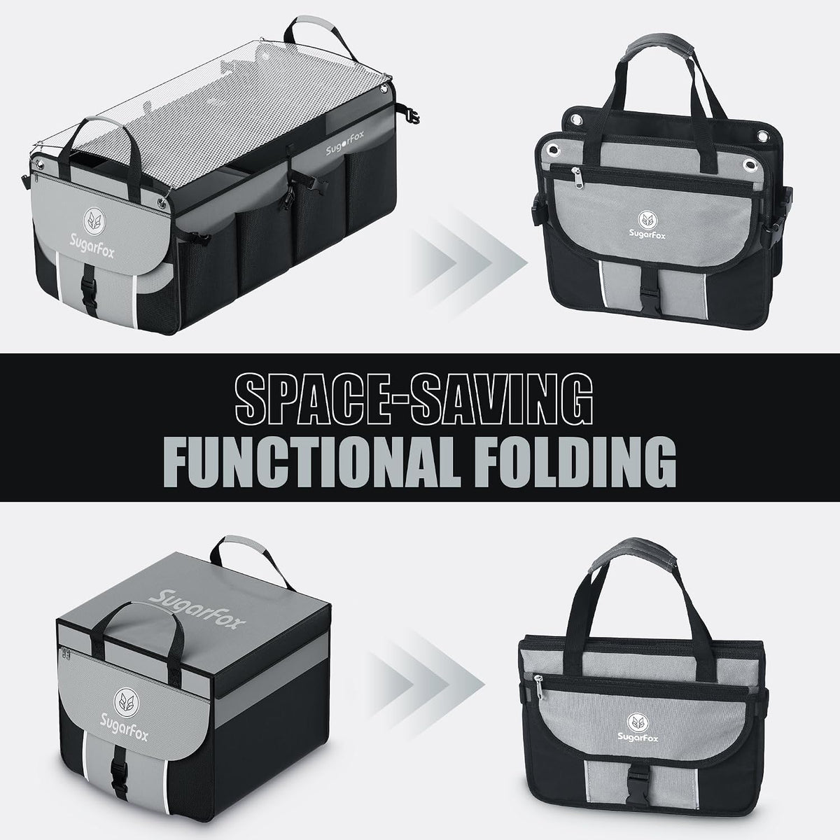 SugarFox Car Trunk Organizer for SUV - 63L+26L Modular Storage, Heavy-Duty, Foldable Waterproof, Soft & Hard Covers, Non-Slip, Multi-Compartment, Black M006