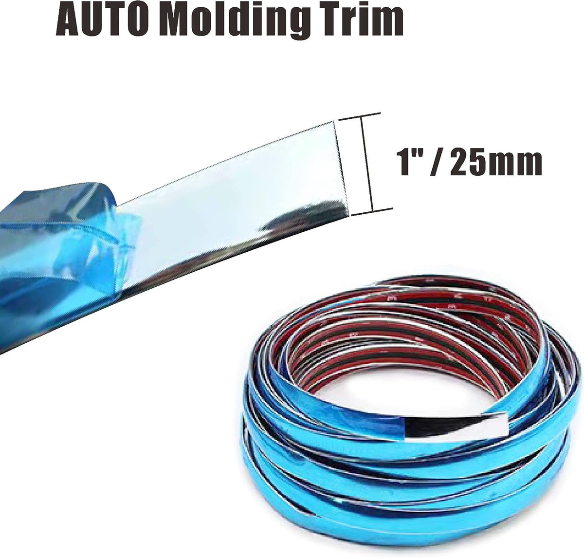 Chrome Silver Car Exterior and Interior Molding Trim Universal Bumper Window Door Body Side and Household Furniture Surfaces Decorative Strip Scratch-Proof (Width: 1 inch (25mm), Length: 8Ft)