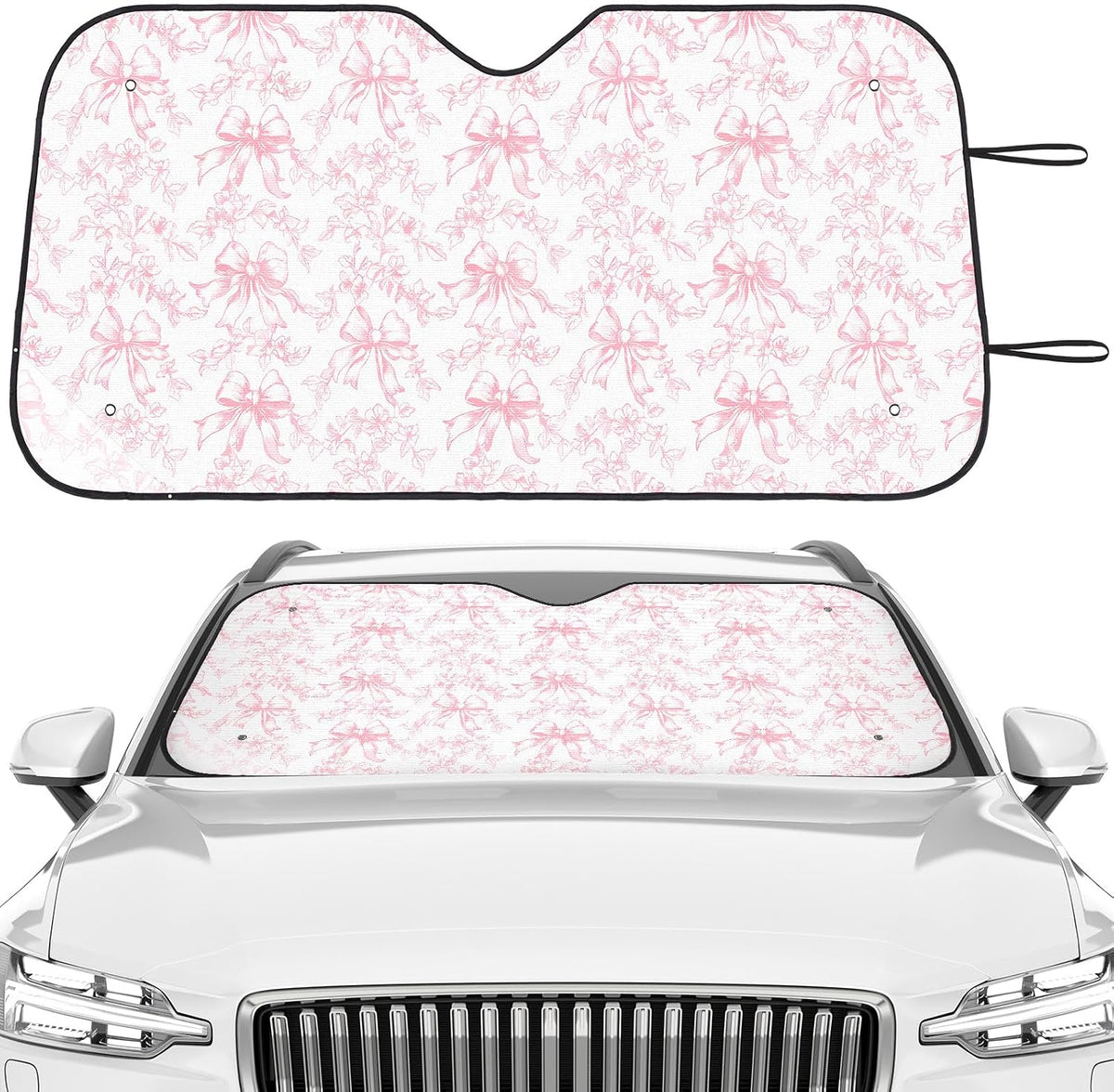 DaisyInner Pink Floral Car Windshield Sun Shade Cute Bow Cars Visor Front Windshield Sun Protector to Keep Cooler Vehicle Automotive Sunshade Interior Heat and UV Protection 55 x 27.6 Inch