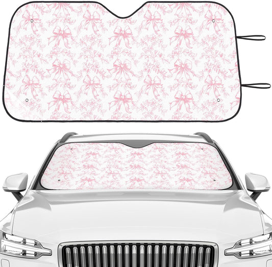 DaisyInner Pink Floral Car Windshield Sun Shade Cute Bow Cars Visor Front Windshield Sun Protector to Keep Cooler Vehicle Automotive Sunshade Interior Heat and UV Protection 55 x 27.6 Inch