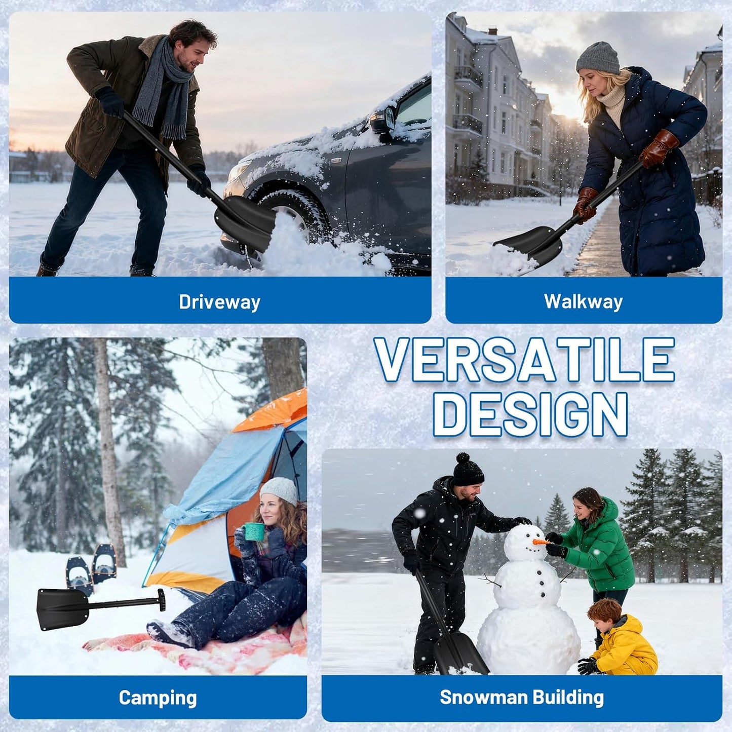 Car Shovel Snow Kit，Aluminium Collapsible Snow Shovel & Extendable Ice Scrapers for Car Windshield with Foam Grip，Snow Car Shovel for Car, Trucks, SUV, Vehicles