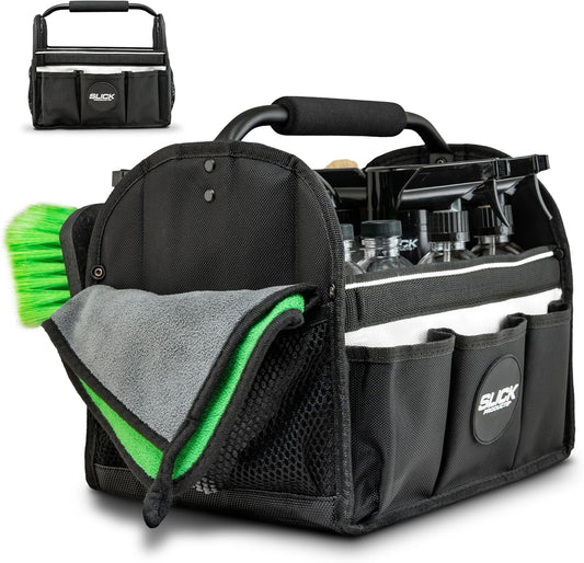 Slick Products Mobile Detailing Storage Caddy – Car Wash Organizer Tote for Detailing Supplies, Tools & Cleaning Products – Heavy-Duty Portable Storage with Carry Handle