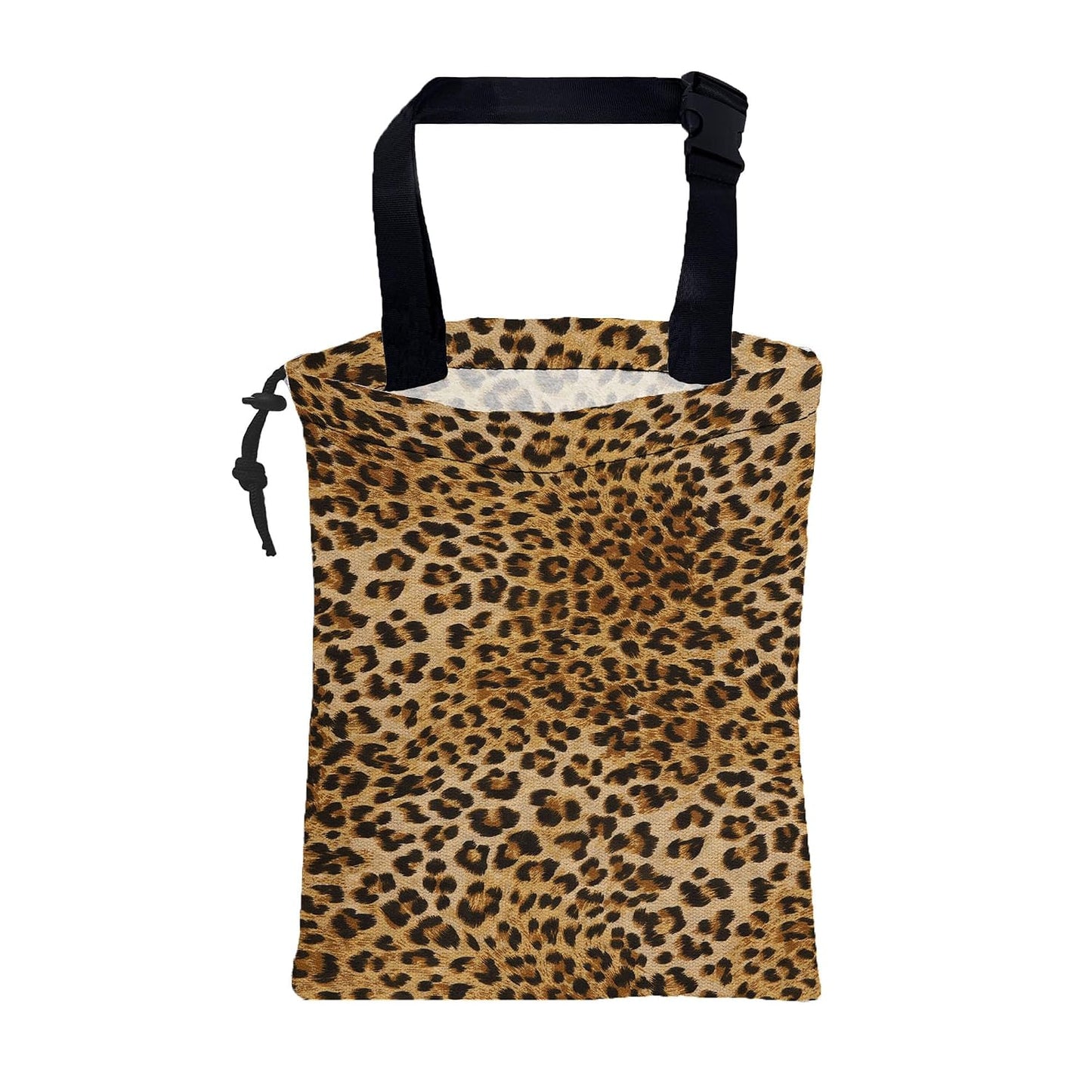 Car Trash Bag Brown Leopard Leak-Proof Waterproof Car Garbage Bag with Drawstring Foldable Canvas Trash Bin with Adjustable Buckle for Car Accessories, Travelling, Camping