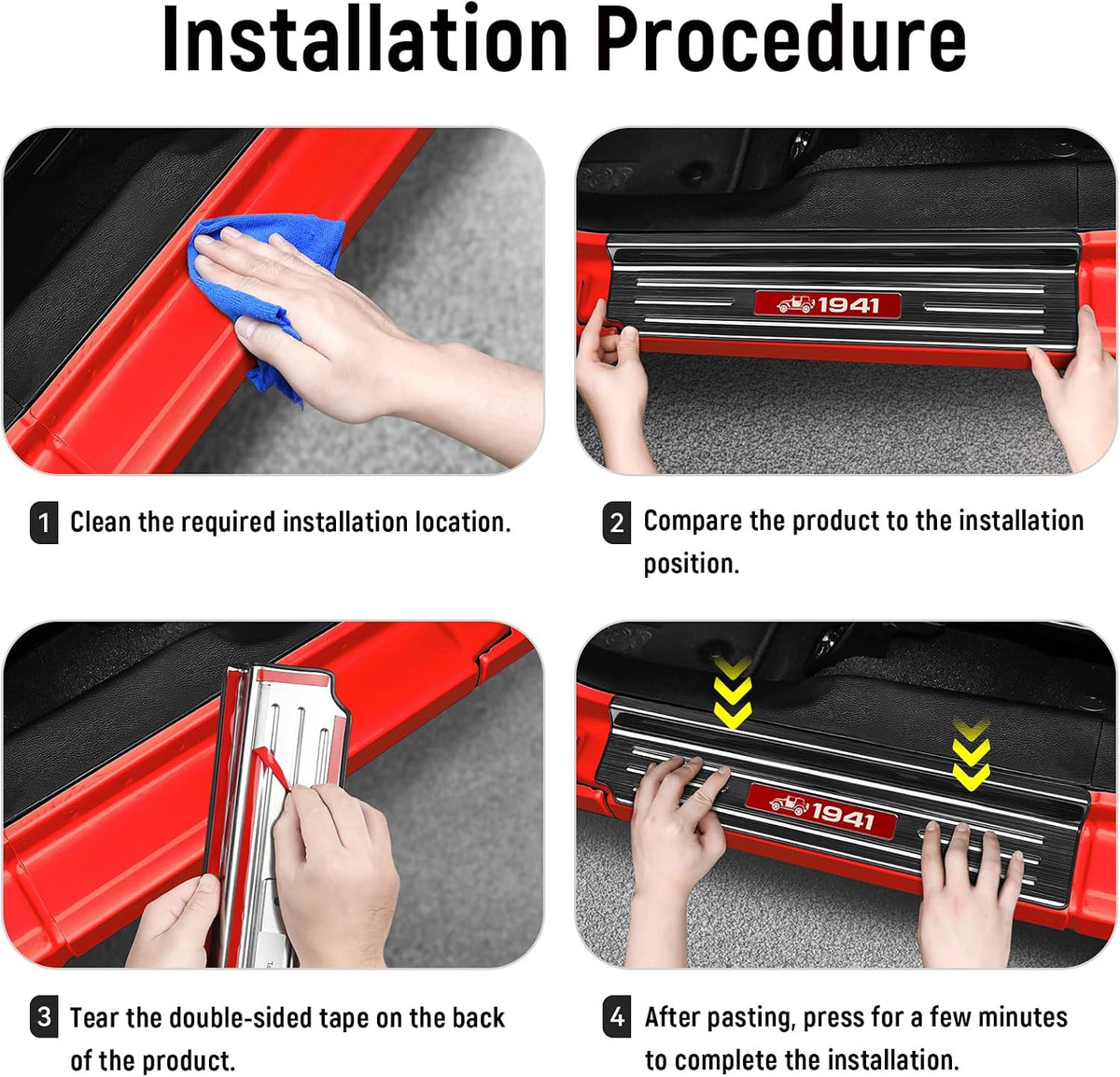2PCS Door Sill Guards for Jeep 2018-2026 Wrangler JL JLU & 2020-2026 Gladiator JT Accessories Stainless Steel Material Red Trim Door Sill Protector 2-Door Black Brushed Door Entry Guard