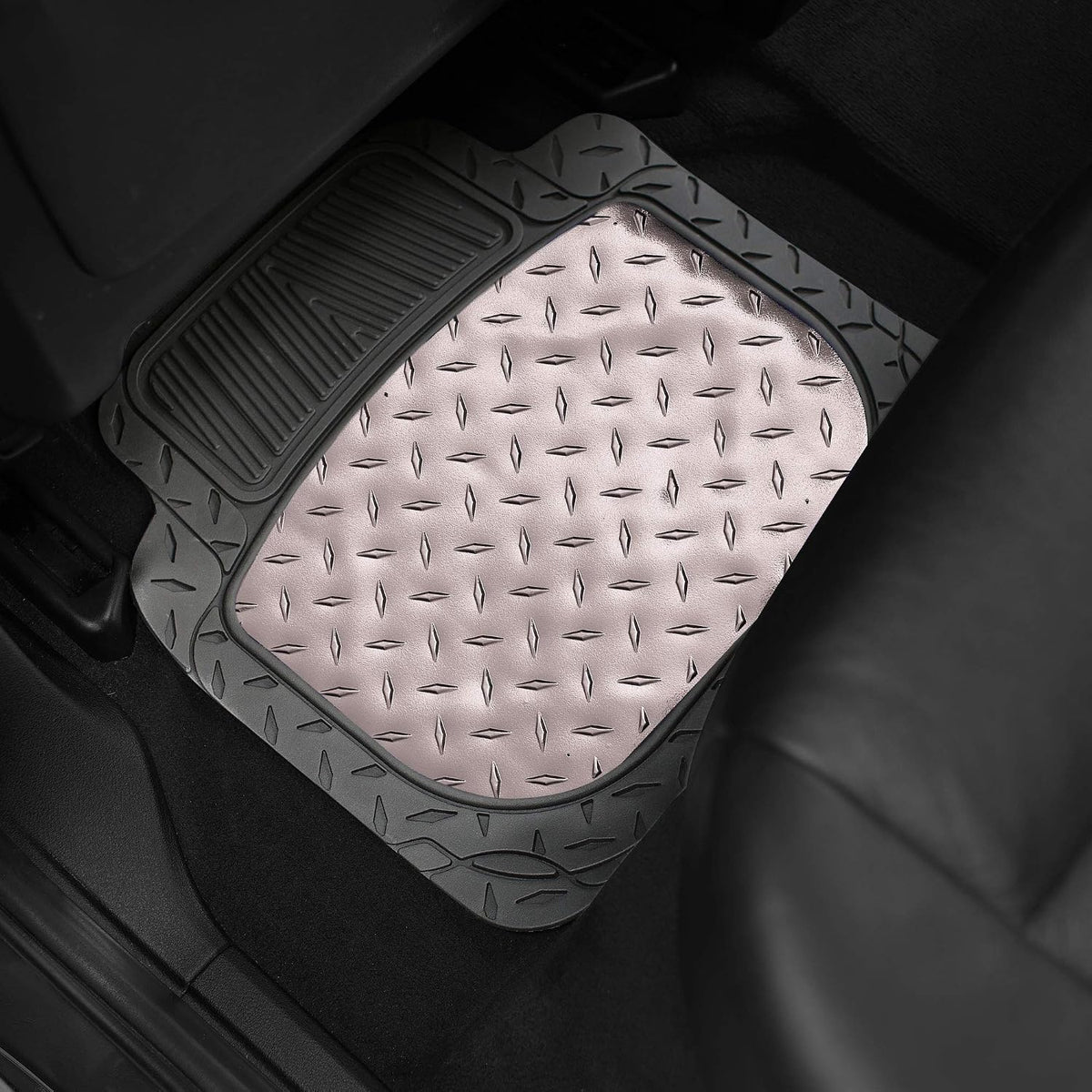 FH Group Automotive Floor Mats - Heavy-Duty Metallic Rubber Floor Mats for Cars, Universal Fit Full Set, Climaproof Floor Mats, Trimmable Floor Mats for Most Sedan, SUV, Truck Floor Mats Gray