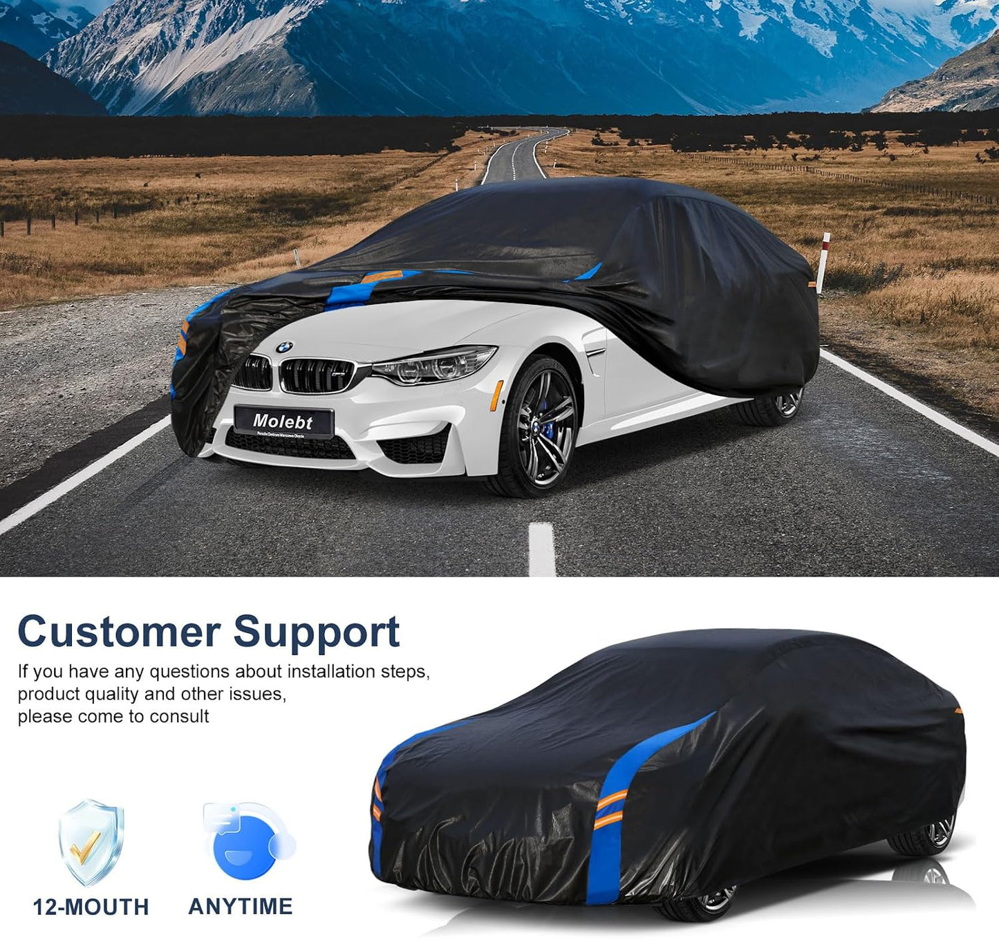 Car Cover Waterproof All Weather for Automobiles, Full Exterior Covers for Sedan &amp; Coupe (186-193 inch) Universal Fit for Ford Mustang, Chevy Camaro Corvette etc. Rain Sun Snow Protection.