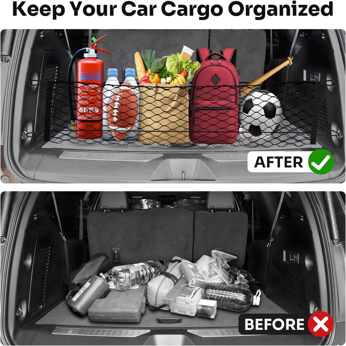 Canvcle Cargo Net for Chevy Suburban Tahoe GMC Yukon&Yukon XL Cadillac Escalade 2021–2025 2026 Envelope Style Heavy Duty Elastic Mesh Trunk Cargo Organizer Easy Install Storage Net with Hooks