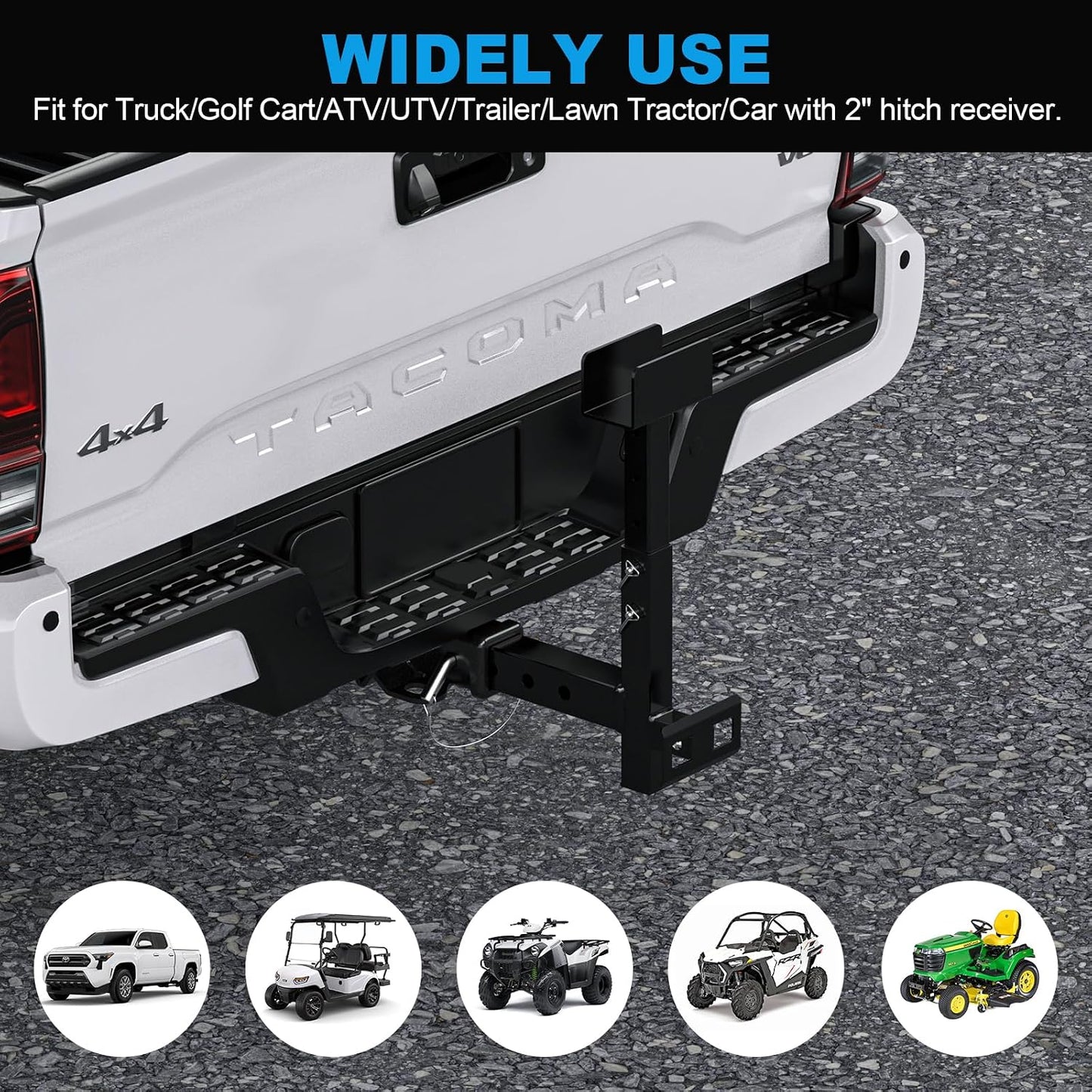 Newly Upgraded Adjustable Trash Can Hauler Hitch for 2" Receiver, Black Garbage Can Hauler Hitch for Car, Truck, SUV, UTV, ATV, Tractor, Trailer & Golf Cart, Single Can Carrier Trash Bin Hauler Hitch