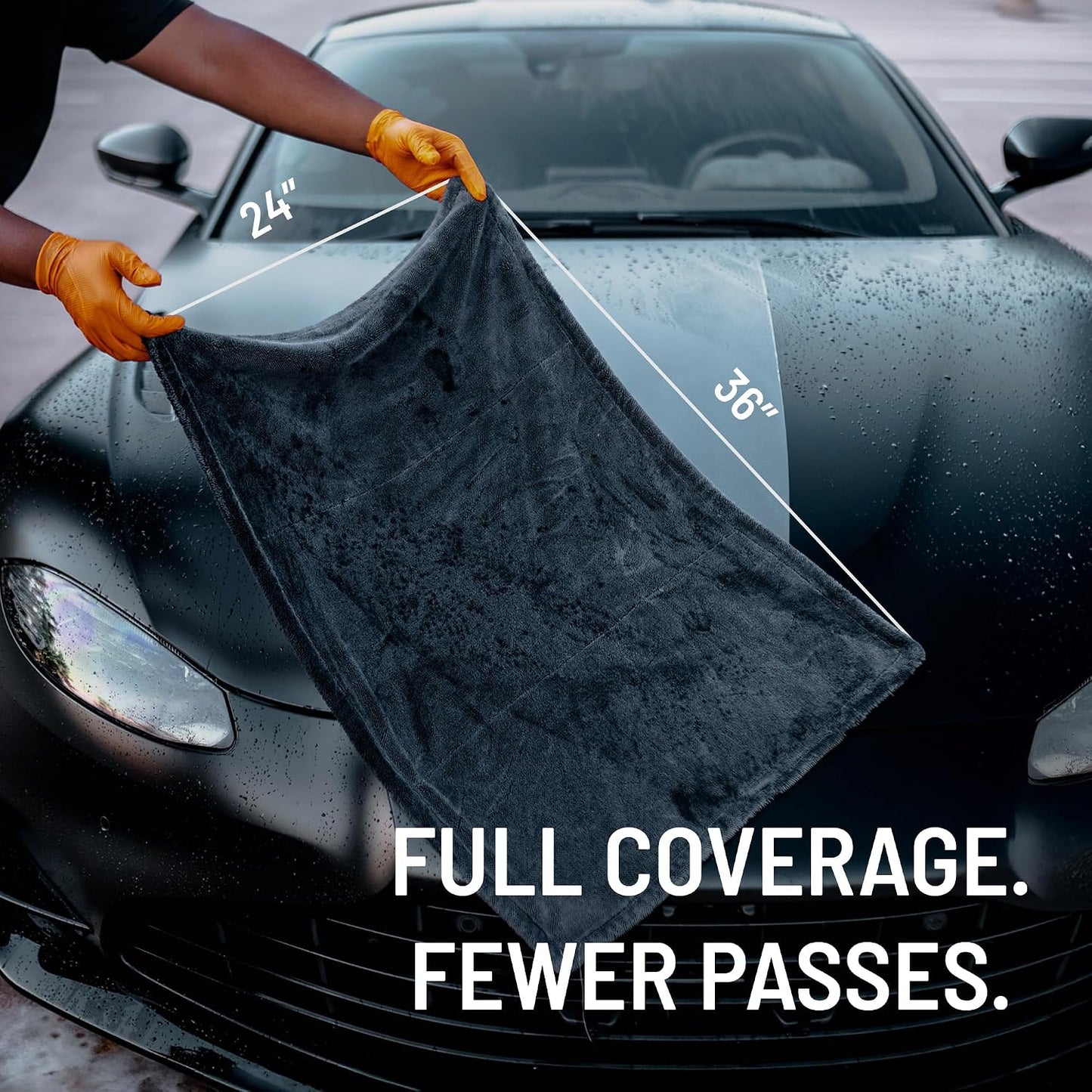 Blackline 24"x36" Twisted-Loop Car Drying Towel, 1300GSM, Streak Free, Lint Free, Reusable - Car Accessories, Microfiber Cleaning Cloth for Car, Truck, SUV - One Pass is All You Need