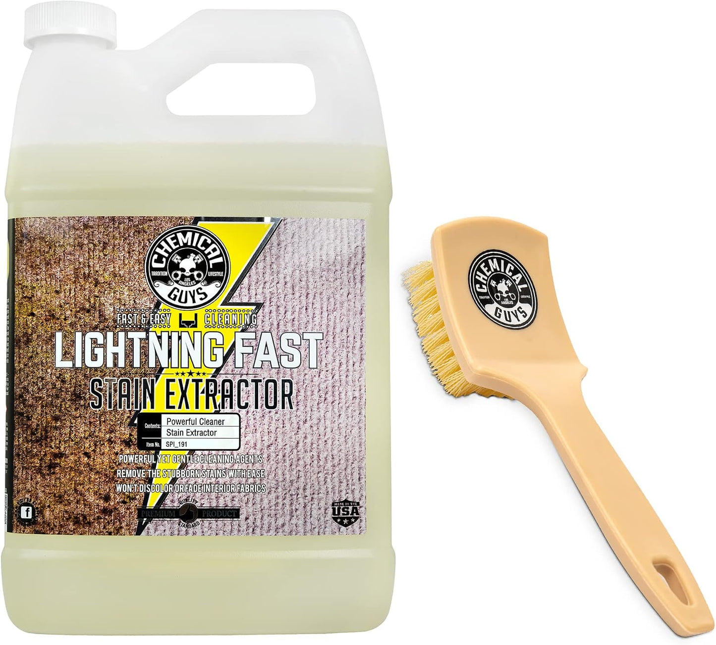 Chemical Guys Lightning Fast Carpet & Upholstery Cleaner Bundle with Induro 7 Heavy Duty Carpet Brush