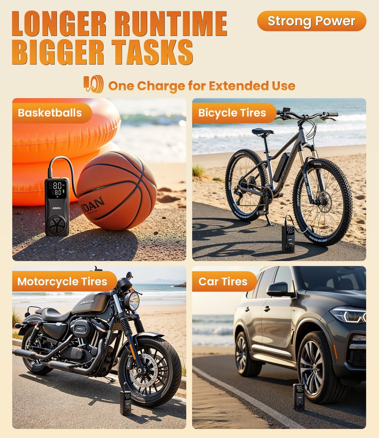 Tire Inflator Portable Air Compressor: Versatile Nozzles & 150PSI Fast Inflation Air Pump for Car Moto Bike Ball - One-Button Control - Senior-Friendly Solution for Elderly Drivers