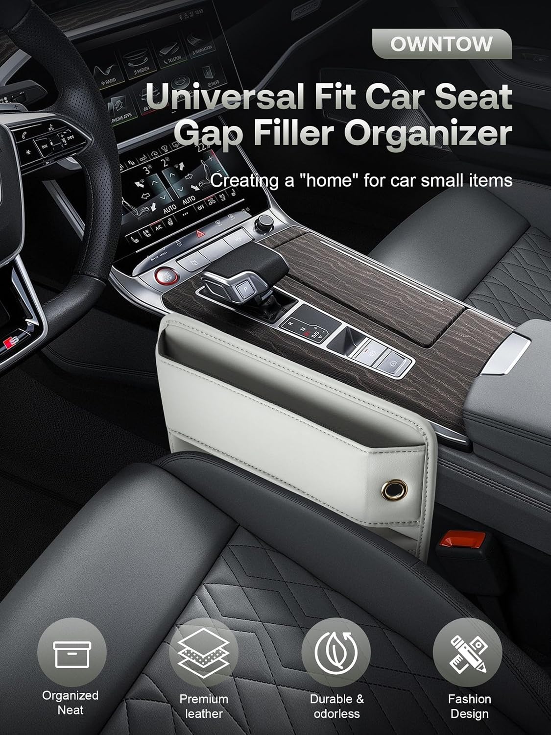 Premium Leather Car Seat Gap Filler Organizer (0.2”-1.2" Gaps), Clever Gifts for Car SUV Truck Owners (Beige, 1 Pack)