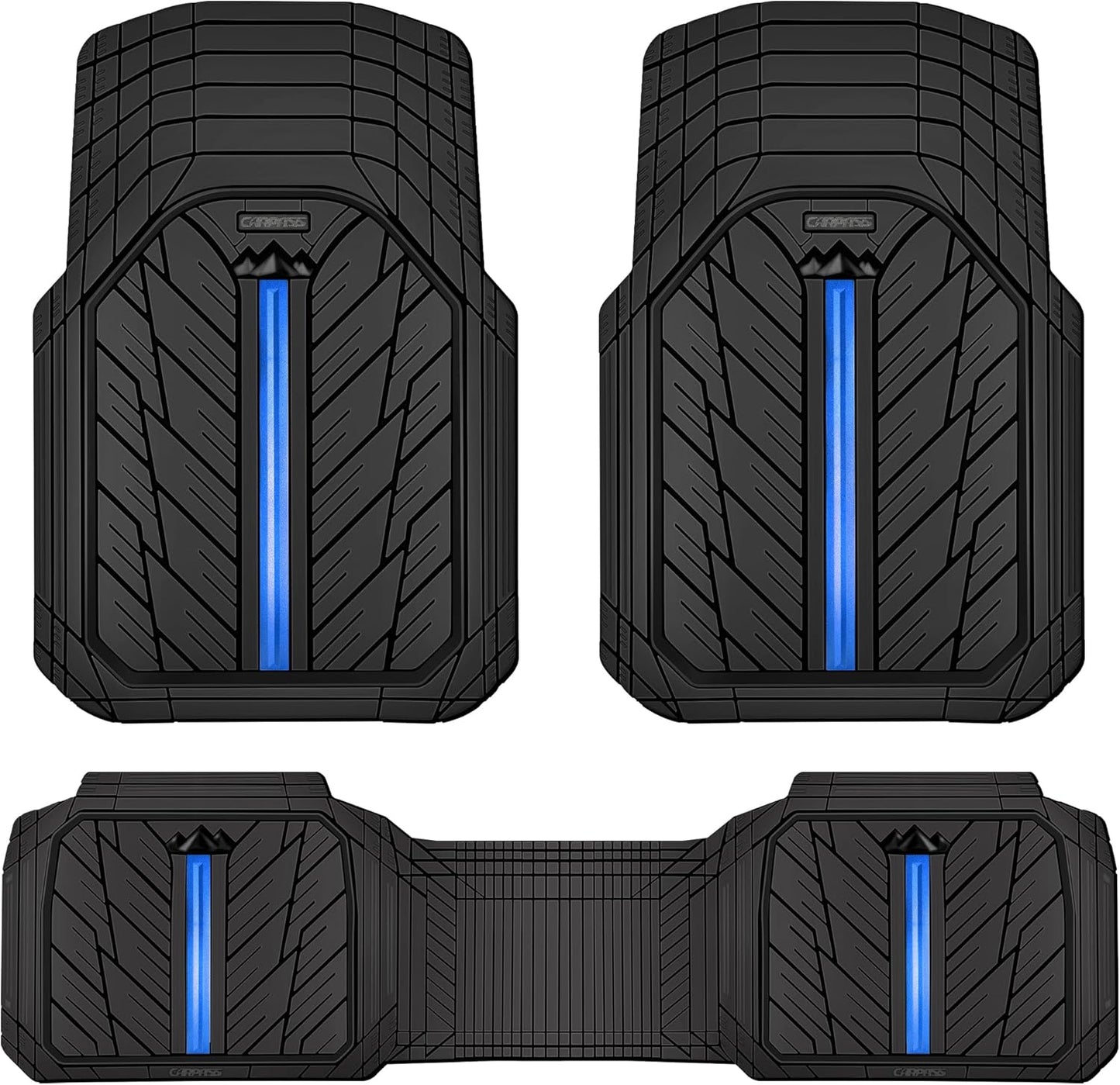 CAR PASS Rubber Floor Mats for Cars, Car Mats Full Sets DeepDish,Universal S~L Size Trim-to Fit Automotive Floor Mat for Truck Van SUV, Heavy Duty Waterproof All-Weather Floor liner Durable Black Blue