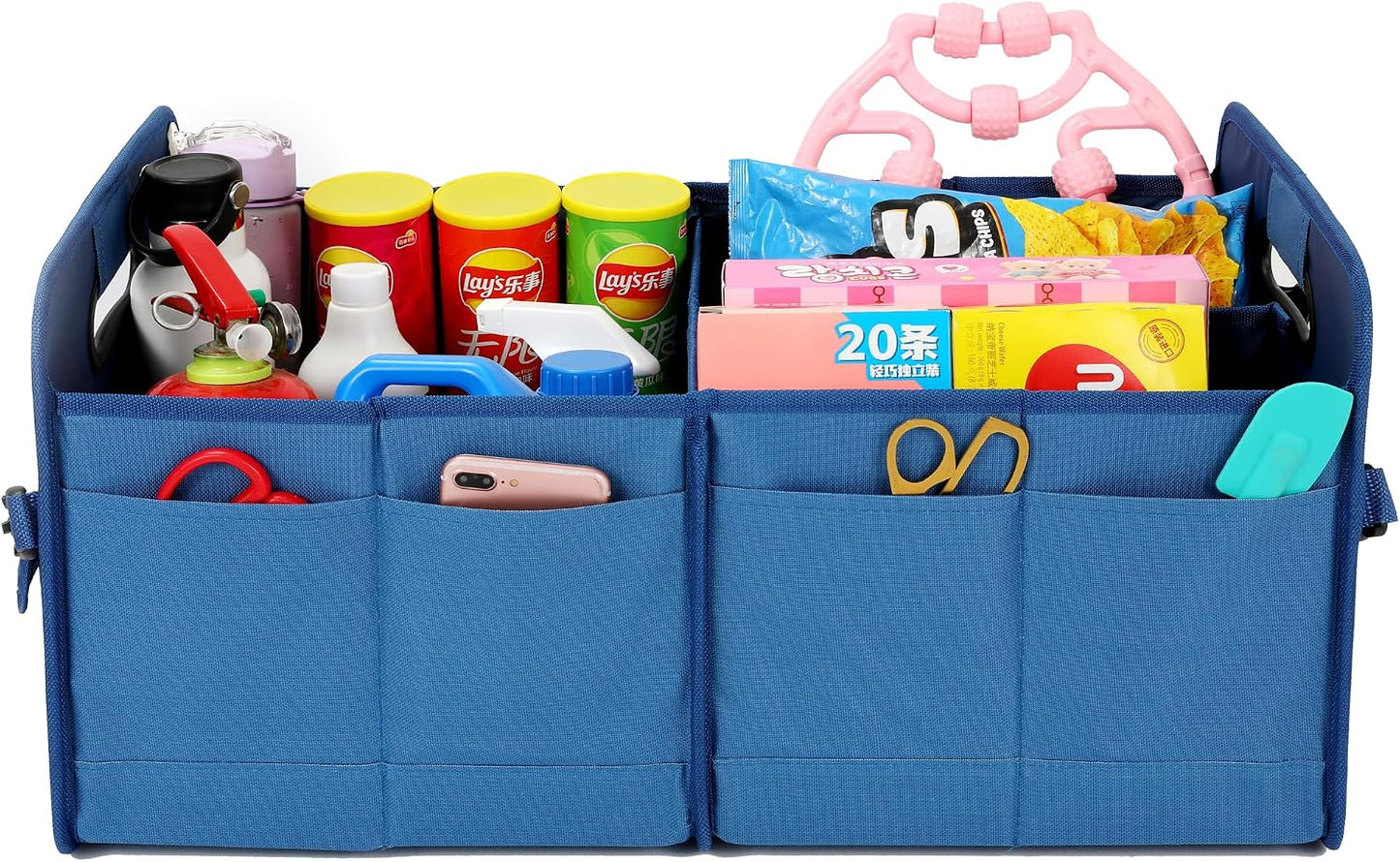 AOKJOY Car Trunk Organizer Car Storage Organizer Collapsible Multi Compartment Car Organizer Adjustable Straps Car Organizer for SUV(Slate Blue)