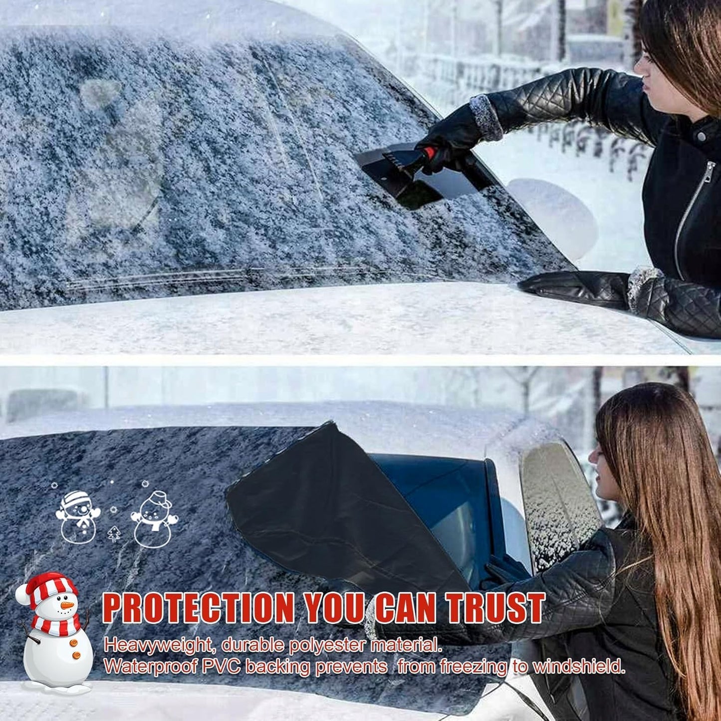 MeetYr Life Windshield Cover for Ice and Snow | Heavy Duty 600D Oxford Fabric | Secure Fit Waterproof Frost Cover | Winter Car Accessories |White Elephant Gifts for Adults for Men(71x50)