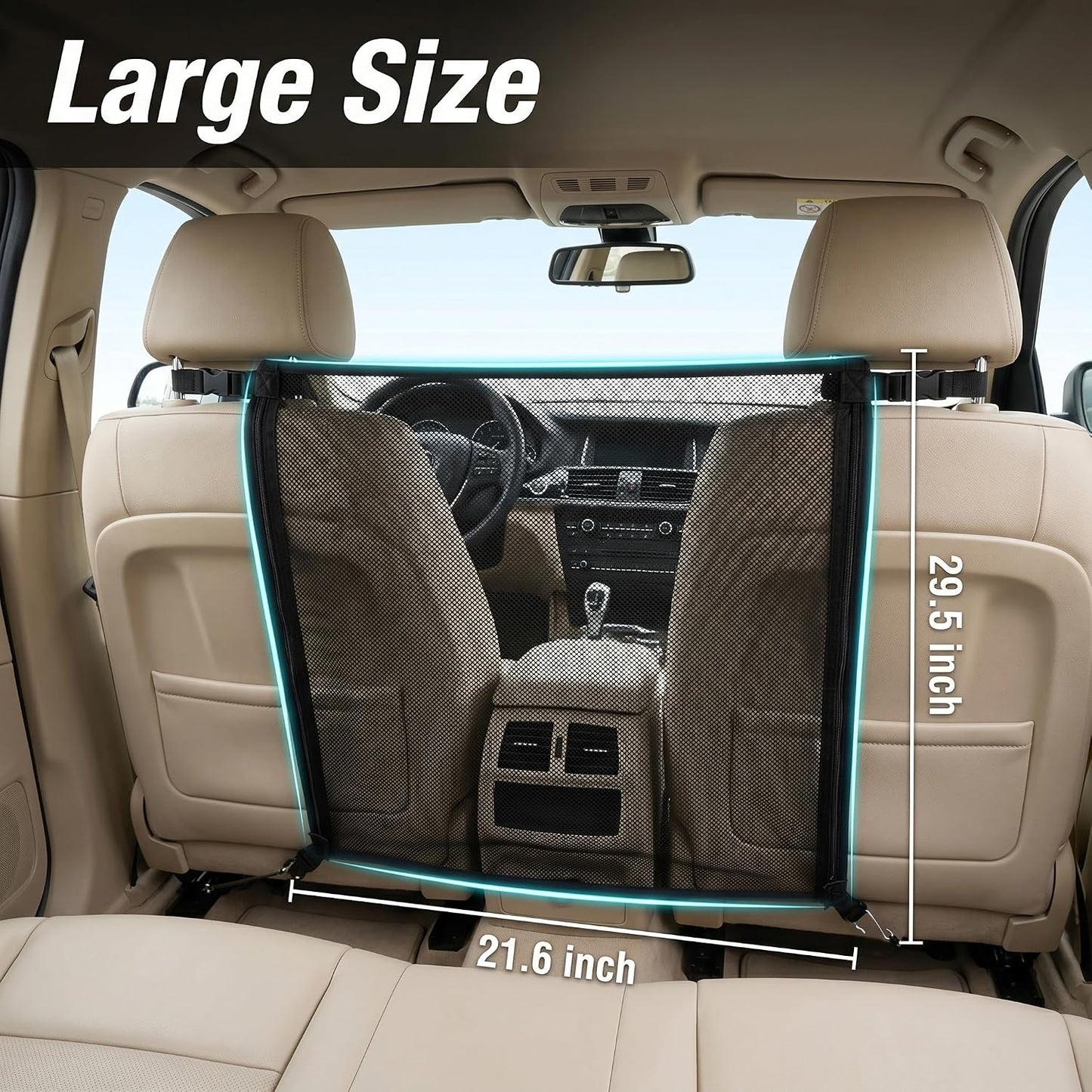 Dog Car Net Barrier for Back Seat, Pet Mesh Divider Gate Between Seats, SUV Truck Backseat Safety Barrier for Dogs Travel