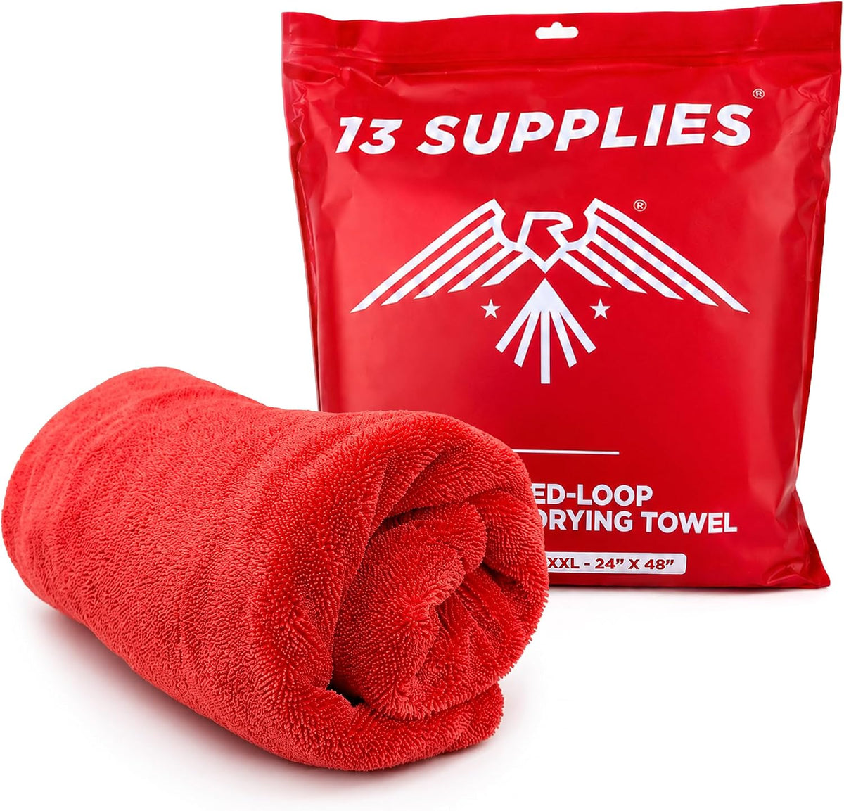 Extra Large Microfiber Car Drying Towel, Twisted Loop, 48x24, 1400GSM