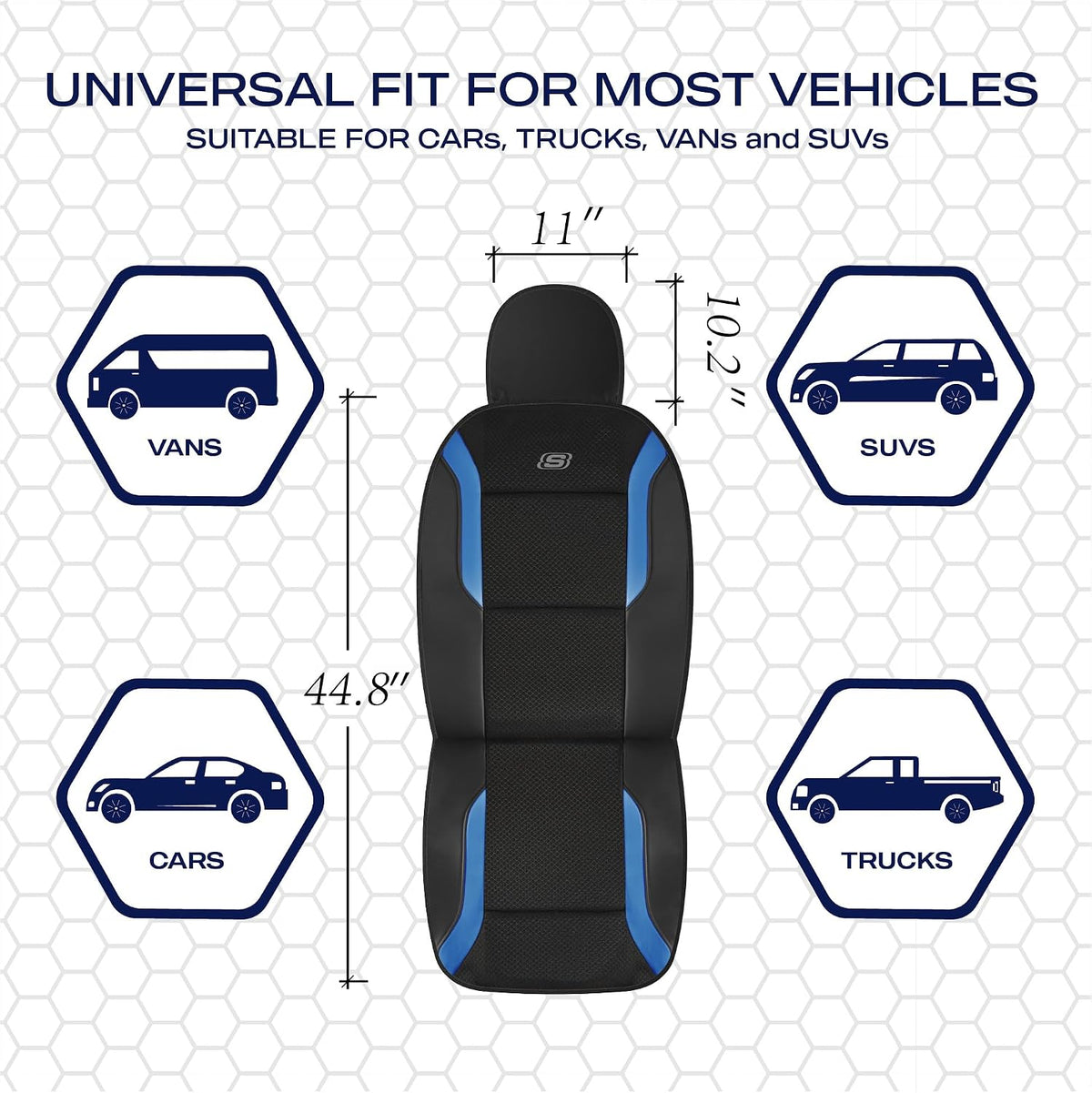 Skechers Memory Foam Car Seat Covers, Air Cool Mesh Thick Seat Covers,Car Seat Covers Front Seats Airbag Compatible, Automotive Comfort & Protection for Most Cars, Vans,Trucks, SUVs,Blue