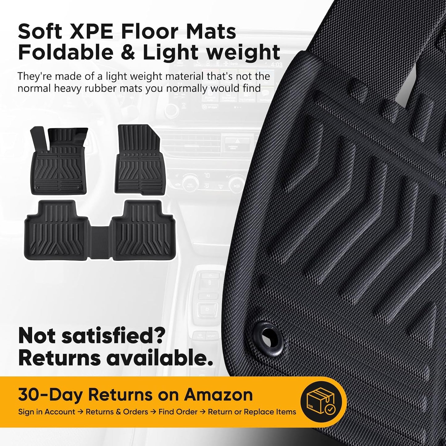 Floor Mats for Honda Accord 2022 2021 2020 2019 2018 Car Accessories 5 Seat | Sedan 10th Gen Gas & Hybrid Model Custom Fit All-Weather XPE Rubber Liners Front Rear Carpet Rug 3PCS Black Summer Bench Trip
